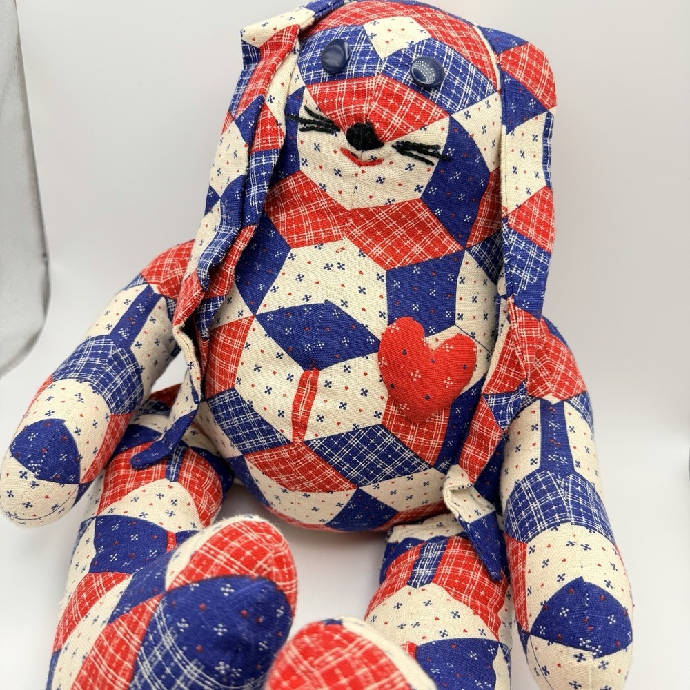 VTG Handmade Bunny Plush Americana Rabbit Stuffed Patchwork Patriotic OOAK
